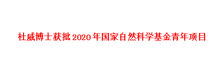 杜威博士获批2020年国家自然科学基金青年项目
